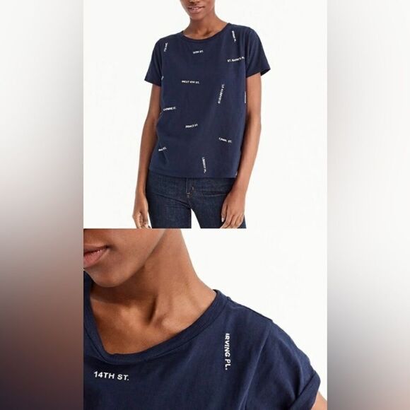 J. Crew Navy Blue Famous Streets of NYC Embroidered Short Sleeve Tee - Picture 1 of 11
